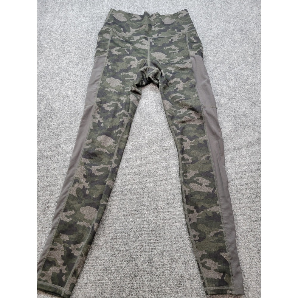 Fabletics PowerHold Camo Leggings Green Mesh Pocket High Rise Compression XS